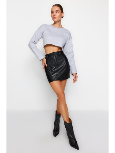 Trendyol Black Faux Leather Cargo With Pocket High Waist, Fitted Mini Skirt