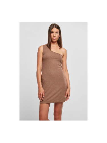 Women's dark khaki dress with a ribbed pattern on one shoulder