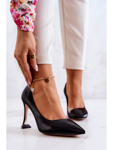 Fashionable leather shoes on stilettos Black Tamira