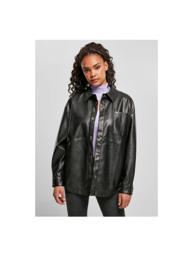 Women's shirt made of black synthetic leather