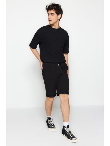 Trendyol Black Regular Cut Medium Length Elastic Waisted Lace Up Double Leg Shorts