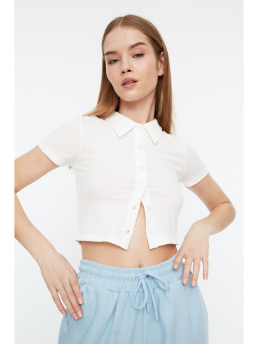 Trendyol White Polo Neck Corduroy Blouse in a Slim Fit Knitted