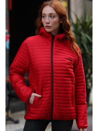 River Club Women's Red Hooded Inner Lined Water And Windproof Coat.