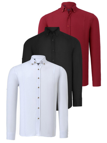 TRIPLE SET G721 DEWBERRY MEN'S SHIRT-BLACK-WHITE-BURGUNDY