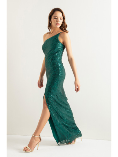 Lafaba Women's Emerald Green One-Shoulder Slit Long Evening Dress