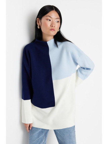 Trendyol Blue Color Color Block High Neck Knitwear Sweater