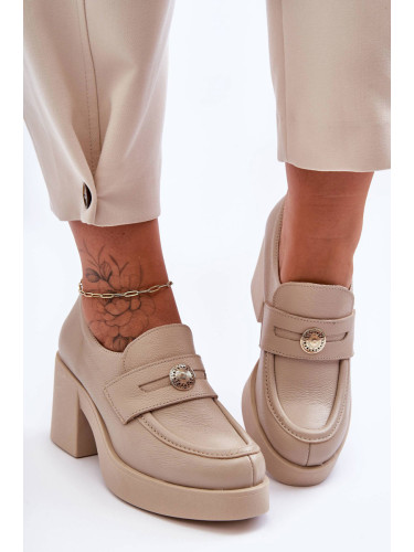 Boto Дамски кожени полуботуши на ток Бежови Dunadia