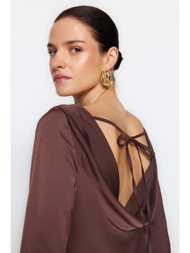 Trendyol Brown Back Detailed Satin Woven Blouse