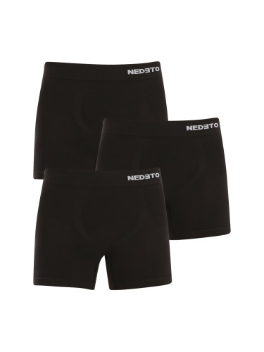 3PACK Men's Boxer Shorts Nedeto Seamless Bamboo Black
