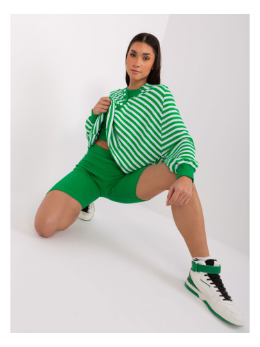 Green and white women's casual set with cycling shoes