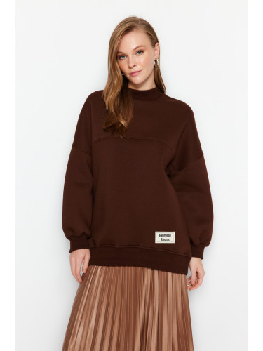 Trendyol Brown Oversize Knitted Polar Fleece Inside Furry Sweatshirt