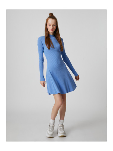 Koton Knitwear Dress with Long Sleeves, Standing Collar, Ribbed
