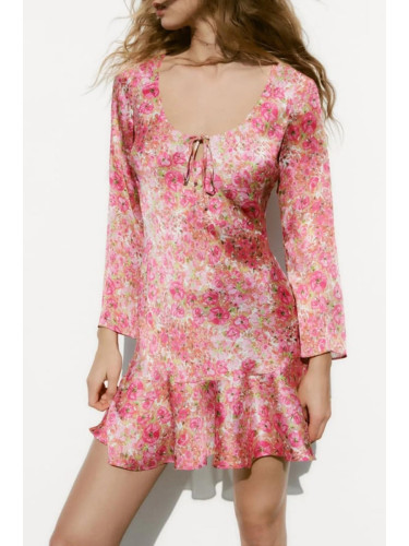 Madmext Pink Flower Patterned Dress