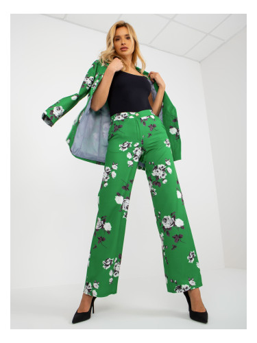 Green wide fabric trousers with flowers from a suit