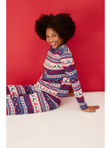 Trendyol Multicolored 100% Cotton Christmas Theme Tshirt-Pants, Knitted Pajamas Set