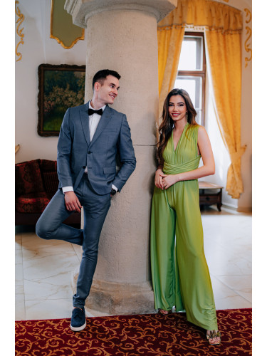 Elegant jumpsuit with a wide leg and lime with a tie at the top