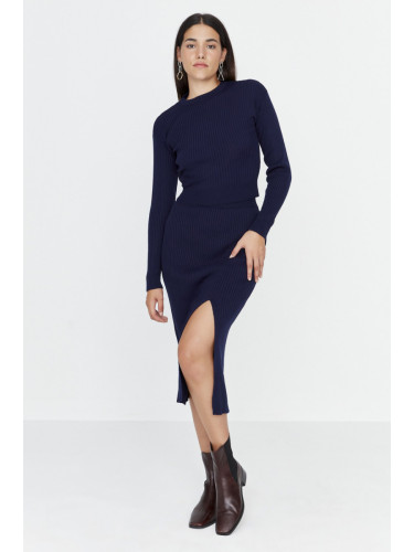 Trendyol Navy Blue Crop Knitwear Two Piece Set