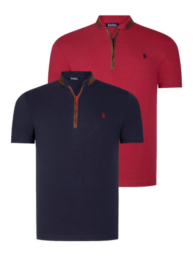 DUAL SET T8571 DEWBERRY ZIPPER MENS T-SHIRT-NAVY BLUE- BURGUNDY