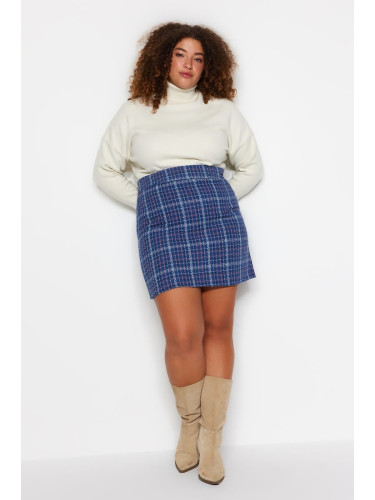 Trendyol Curve Blue Plaid Patterned Skirt