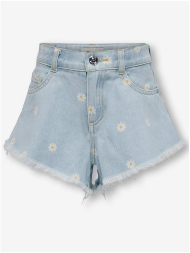 Light Blue Girly Floral Denim Shorts ONLY Chiara - Girls