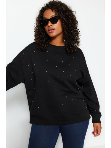 Trendyol Curve Black Thick Staple Detailed Knitted Sweatshirt