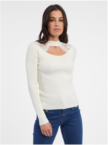 Orsay Women's Cream Light Sweater with Lace - Women