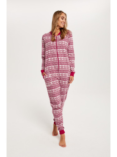 Women's Alaska long-sleeved jumpsuit, long trousers - dark red print