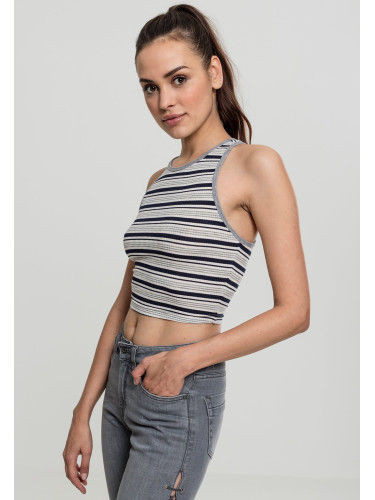Women's T-Shirt Rib Stripe Cropped Top Dark/White/Grey