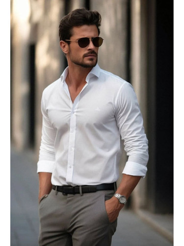 Trendyol White Regular Fit Embroidered Detail Easy Iron Smart Shirt