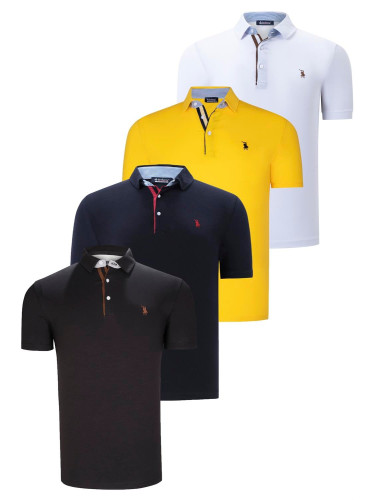 QUAD SET T8582 DEWBERRY MENS T-SHIRT-BLACK-WHITE-NAVY BLUE-YELLOW