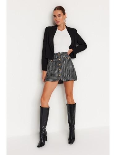 Trendyol Black Button Detailed Tweed Fabric Mini Woven Skirt