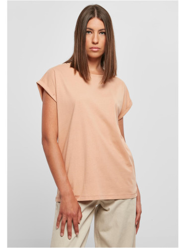 Women's T-shirt with an extended shoulder in amber color