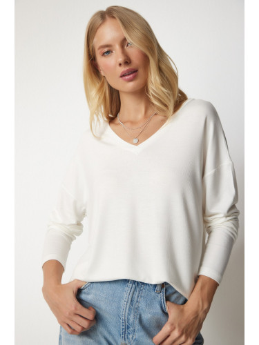 Happiness İstanbul Women's Ecru V-Neck Knitwear Blouse