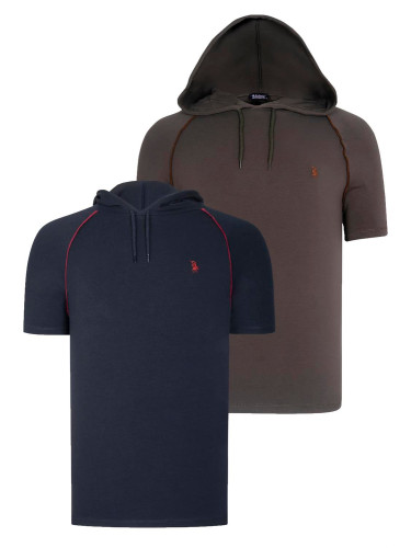 DUAL SET T8570 DEWBERRY HOODED MEN'S T-SHIRT-NAVY BLUE-KHAKI