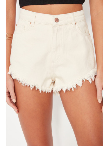 Trendyol Ecru Denim Tassel Denim 100% Cotton Beach Shorts