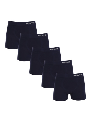 5PACK Men's Boxer Shorts Nedeto Seamless Bamboo Blue