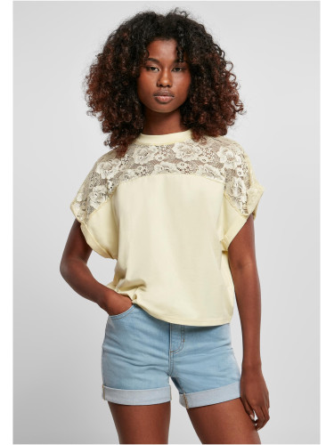 Women's short oversized lace t-shirt with soft yellow color