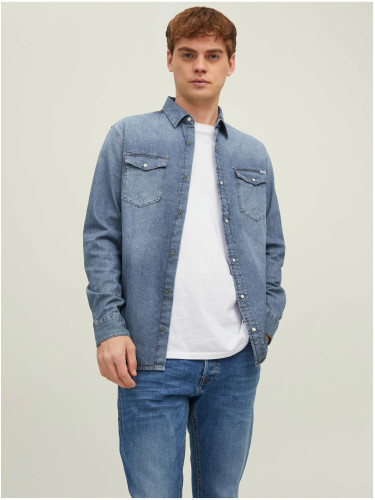 Blue Mens Denim Slim fit Shirt Jack & Jones Heridan - Men