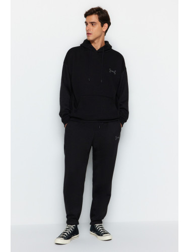 Trendyol Black Tracksuit Oversize/Wide Cut Embroidered Piping Inner Fleece/Warm