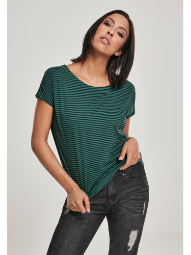 Women's striped T-shirt with dark green/black yarn