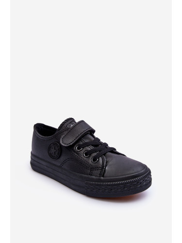 EVENTO Детски кожени маратонки с връзки Черни Delmara