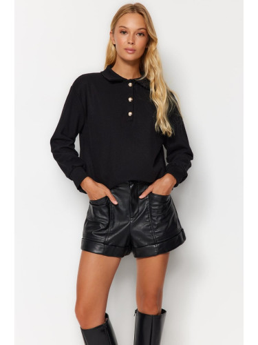 Trendyol Black Thessaloniki/Knitwear Look Regular/Normal Fit Buttoned Knitted Sweatshirt