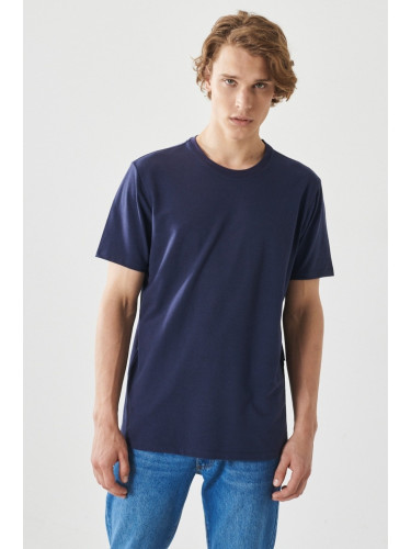 ALTINYILDIZ CLASSICS Мъжка тъмно синя Slim Fit Slim Fit Crewneck памучна тениска.