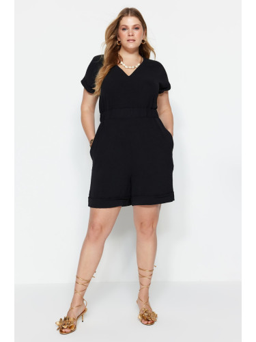 Trendyol Curve Black Woven V-Neck Jumpsuit