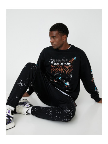 Koton Graffiti Printed Sweatshirt with Crew Neck