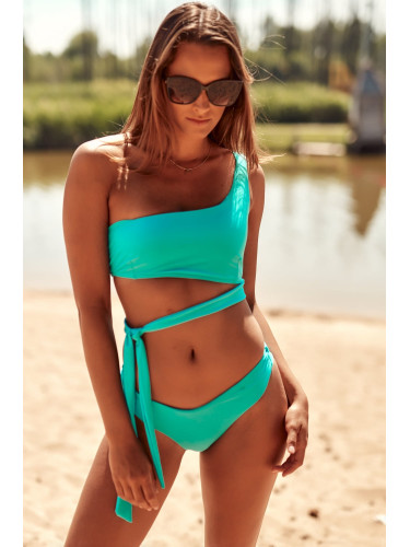 Two-piece asymmetrical turquoise swimsuit