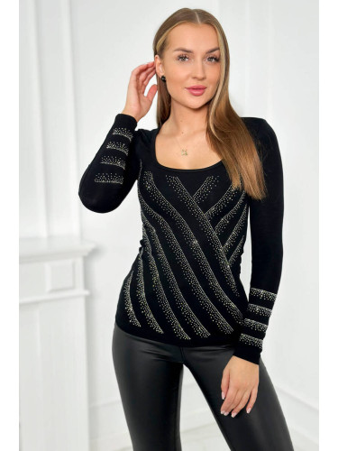 Knitted blouse with a zirconia motif black