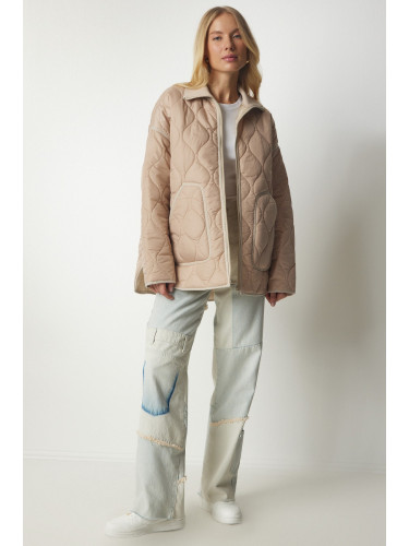 Щастие İstanbul жените крем джоб поло ватирани палто