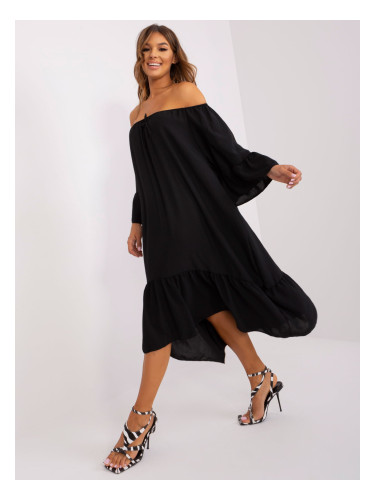 Black dress with ruffle and wide sleeves