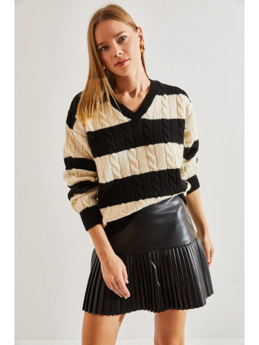 Bianco Lucci жените v-образно деколте плетен трикотаж пуловер